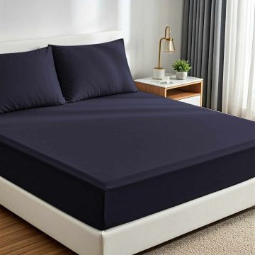 Set de pat dublu (cearceaf cu elastic si perne) 3 piese, L'essentiel Maison, Muslin 160, Albastru inchis