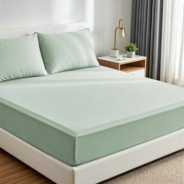 Set de pat dublu (cearceaf cu elastic si perne) 3 piese, L'essentiel Maison, Muslin 160, Verde menta