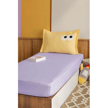 Set de pat pentru o persoana (cearceaf cu elastic si perna) 2 piese, L'essentiel Maison, Funny, Liliac / Galben
