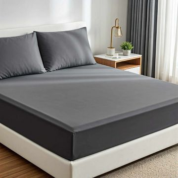 Set de pat pentru o persoana (cearceaf cu elastic si perna) 2 piese, L'essentiel Maison, Muslin 100, Gri inchis