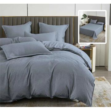 Lenjerie de pat natur uni baroque 6 piese cu cearsaf (antracit)