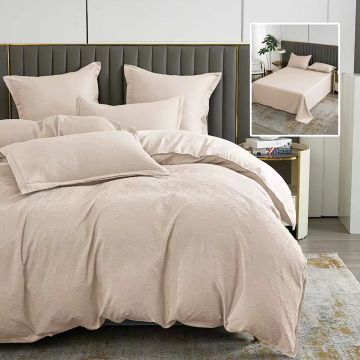 Lenjerie de pat natur uni baroque 6 piese cu cearsaf (bej)