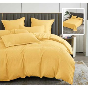 Lenjerie de pat natur uni baroque 6 piese cu cearsaf (galben)