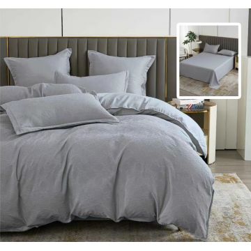 Lenjerie de pat natur uni baroque 6 piese cu cearsaf (gri)