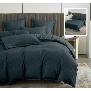 Lenjerie de pat natur uni baroque 6 piese cu cearsaf (negru)