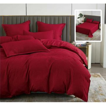 Lenjerie de pat natur uni baroque 6 piese cu cearsaf (rosu)