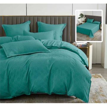 Lenjerie de pat natur uni baroque 6 piese cu cearsaf (turcoaz)
