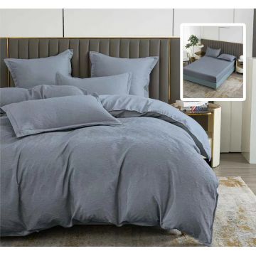 Lenjerie de pat natur uni baroque 6 piese cu husa (antracit)