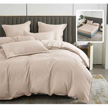Lenjerie de pat natur uni baroque 6 piese cu husa (bej)