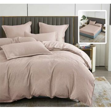 Lenjerie de pat natur uni baroque 6 piese cu husa (capucino)