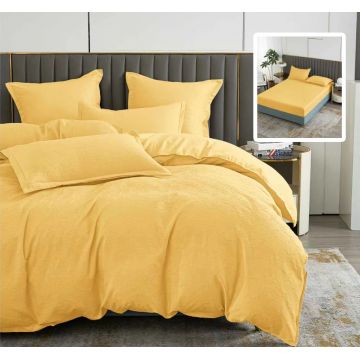 Lenjerie de pat natur uni baroque 6 piese cu husa (galben)