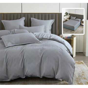 Lenjerie de pat natur uni baroque 6 piese cu husa (gri)