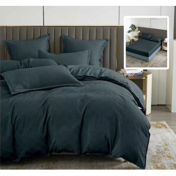 Lenjerie de pat natur uni baroque 6 piese cu husa (negru)