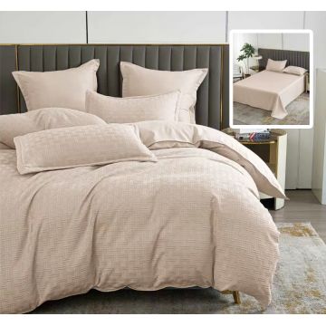 Lenjerie de pat natur uni stripe 6 piese cu cearsaf (bej)