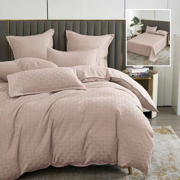 Lenjerie de pat natur uni stripe 6 piese cu cearsaf (capucino)