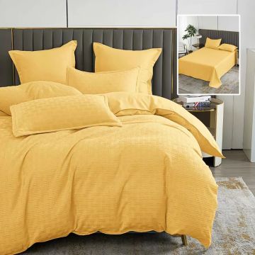 Lenjerie de pat natur uni stripe 6 piese cu cearsaf (galben)