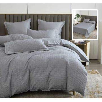 Lenjerie de pat natur uni stripe 6 piese cu cearsaf (gri)