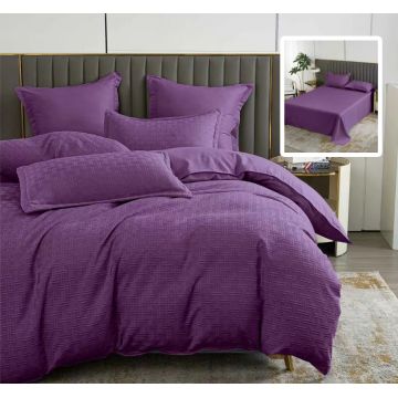 Lenjerie de pat natur uni stripe 6 piese cu cearsaf (mov)