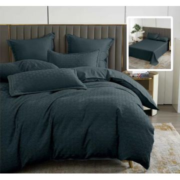 Lenjerie de pat natur uni stripe 6 piese cu cearsaf (negru)