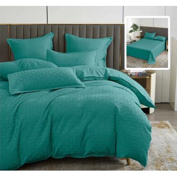 Lenjerie de pat natur uni stripe 6 piese cu cearsaf (turcoaz)