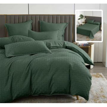 Lenjerie de pat natur uni stripe 6 piese cu cearsaf (verde)