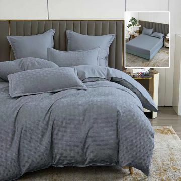 Lenjerie de pat natur uni stripe 6 piese cu husa (antracit)