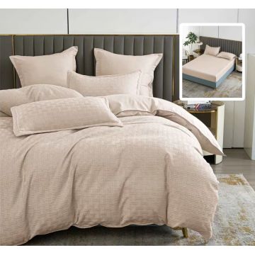 Lenjerie de pat natur uni stripe 6 piese cu husa (bej)