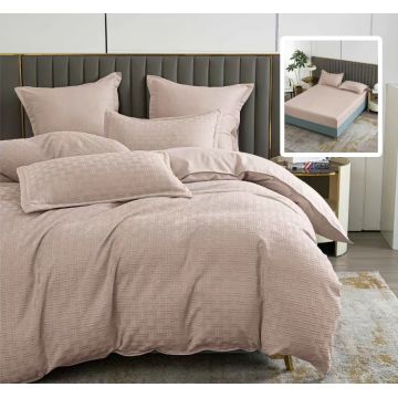 Lenjerie de pat natur uni stripe 6 piese cu husa (capucino)