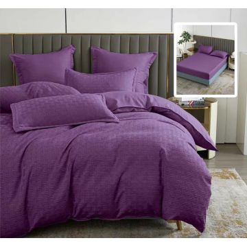 Lenjerie de pat natur uni stripe 6 piese cu husa (mov)