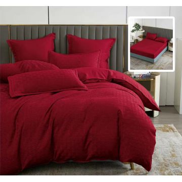 Lenjerie de pat natur uni stripe 6 piese cu husa (rosu)