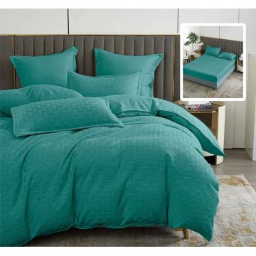 Lenjerie de pat natur uni stripe 6 piese cu husa (turcoaz)