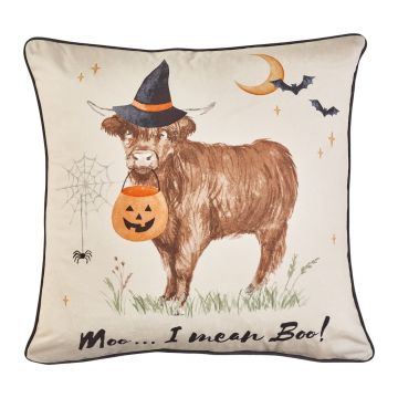 Pernă decorativă 45x45 cm cu model de Halloween Halloween Highland Cow – Catherine Lansfield
