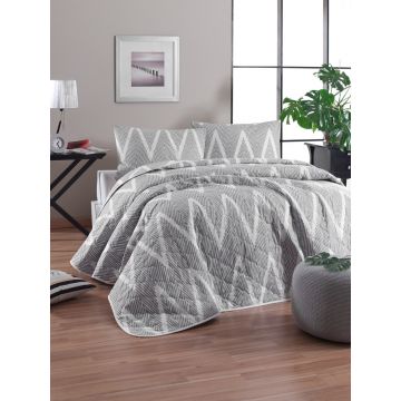 Set cuvertura matlasata dubla King (FR), 3 piese, L'essentiel Maison, Olivia, Gri/Alb