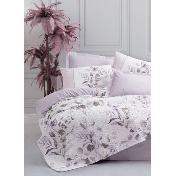 Set cuvertura matlasata Single, L'essentiel Maison, Nadia, Bumbac Ranforce, Liliac / Alb