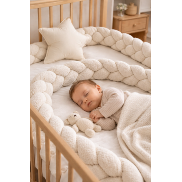 Bumper impletit pentru patut MeowBaby Bearly Cream 200 cm