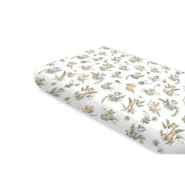 Cearceaf cu elastic, Qmini, Pentru pat 160x80 cm, Din bumbac certificat Oeko Tex Standard 100, Safari