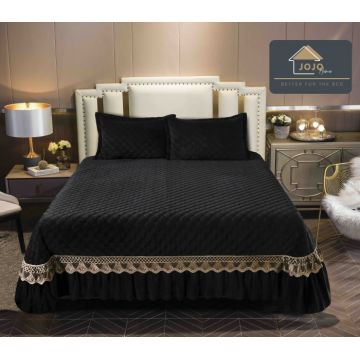 Cuvertura de Pat Catifea Premium 3 Piese, 220x240 cm, cu 2 Fete de Perna 50x70 cm