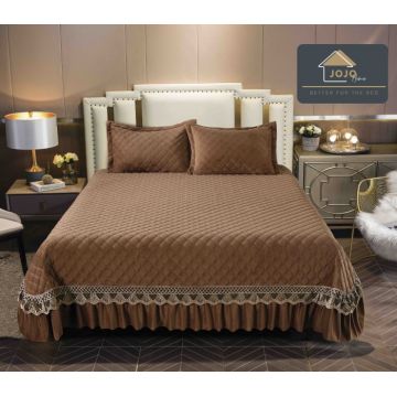Cuvertura de Pat Catifea Premium 3 Piese, 220x240 cm, cu 2 Fete de Perna 50x70 cm