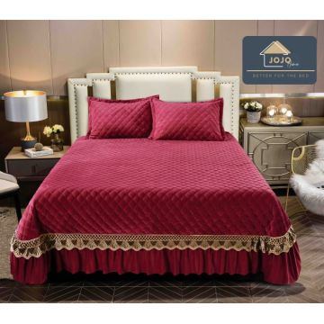 Cuvertura de Pat Catifea Premium 3 Piese, 220x240 cm, cu 2 Fete de Perna 50x70 cm