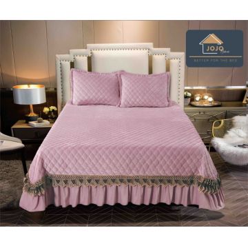 Cuvertura de Pat Catifea Premium 3 Piese, 220x240 cm, cu 2 Fete de Perna 50x70 cm