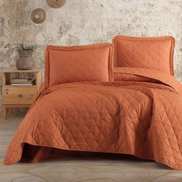Cuvertura Matlasata, 3 Piese, Tafana V2 Portocaliu 240x260 cm (Bumbac 100%)