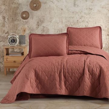 Cuvertura Matlasata, 3 Piese, Tafana V5 Caramiziu 240x260 cm (Bumbac 100%)