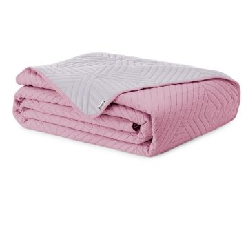 Cuvertură roz/gri deschis matlasată din microfibră 240x260 cm Softa – Restilo