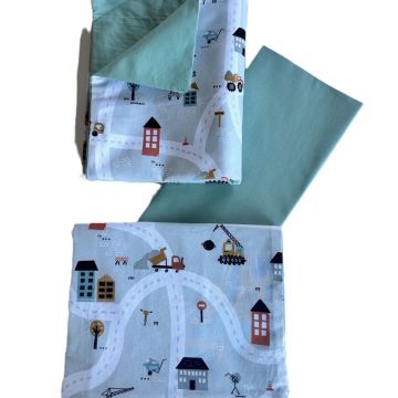 Lenjerie cu 3 piese din bumbac organic pentru patut 120x60 cm Twindeco Casute mint