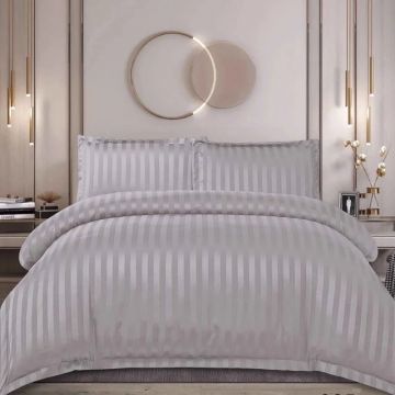 Lenjerie cu elastic 160x200 cm, Damasc, Rebra Gri Deschis, 4 Piese (Finet)