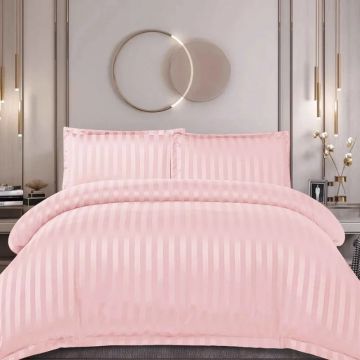 Lenjerie cu elastic 160x200 cm, Damasc, Rebra Roz, 4 Piese (Finet)