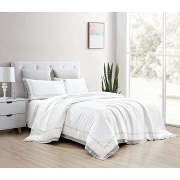 Lenjerie de pat albă din bumbac satinat pentru pat de o persoană cu cearceaf inclus, cu 6 piese 140x200 cm Diana – Mila Home Luxury