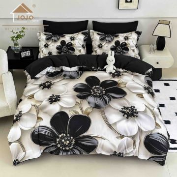 Lenjerie de Pat Bumbac Finet 5D 4 Piese cu Elastic 140x200 ,   Black Pearl