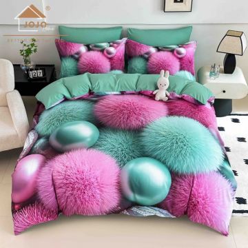 Lenjerie de Pat Bumbac Finet 5D 4 Piese cu Elastic 140x200 ,   Candy Fluff