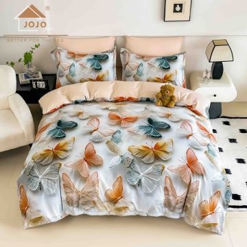 Lenjerie de Pat Bumbac Finet 5D 4 Piese cu Elastic 140x200 ,   Pastel Butterflies